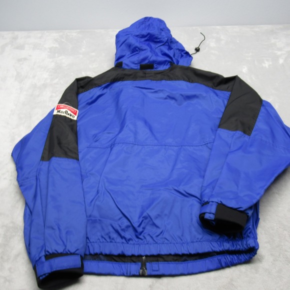 Vintage Marlboro Unlimited Jacket Mens Large Blue Black Hooded Full Zip Rain 90s - Picture 3 of 15